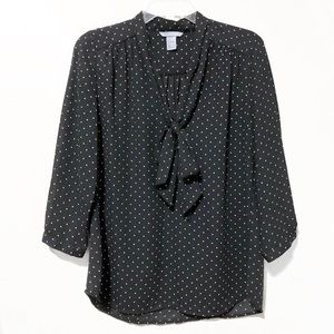 Tie-Front Bow Polka Dot Blouse
